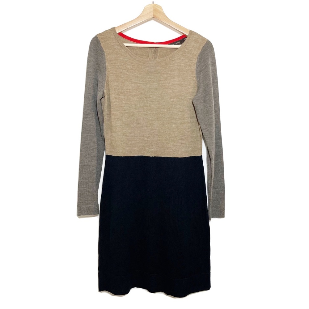 NWT The Limited Colorblock Knit Dress Long Sleeves Tan Black Sz M